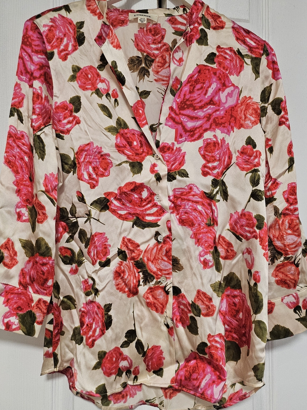 L'AGENCE Pink and Red Floral Silk Top